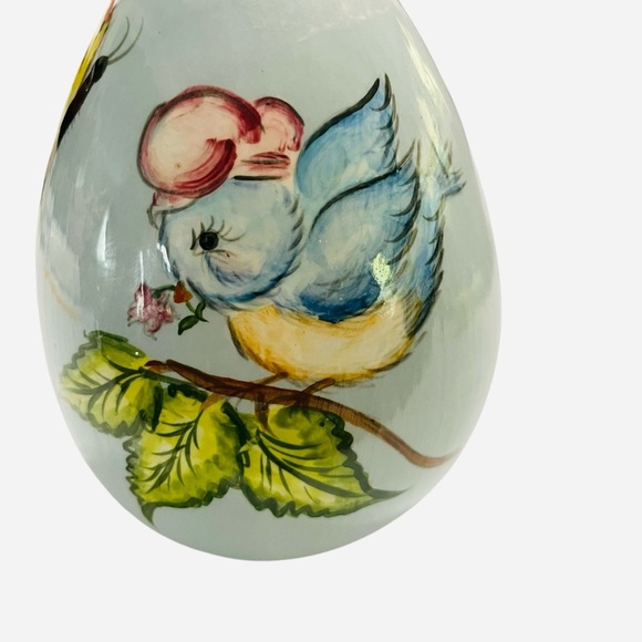 VTG Hand-Painted Ceramic Egg Figurine Blue Bird & Butterfly Decor Collectible - Picture 2 of 10